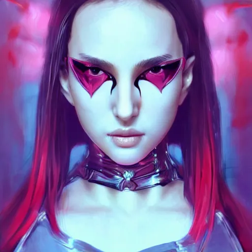 Image similar to a beautiful young japanese natalie portman alluring model in crop top, wearing a demonic latex mask that looks like an attractive succubus by guweiz and wlop and ilya kuvshinov and artgerm symmetrical eyes, aesthetic, gorgeous, stunning, attractive, artstation, deviantart, pinterest, digital art