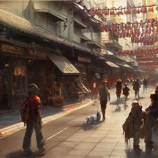 Image similar to concept art, chinatown, by james gurney, greg rutkowski, john howe, artstation