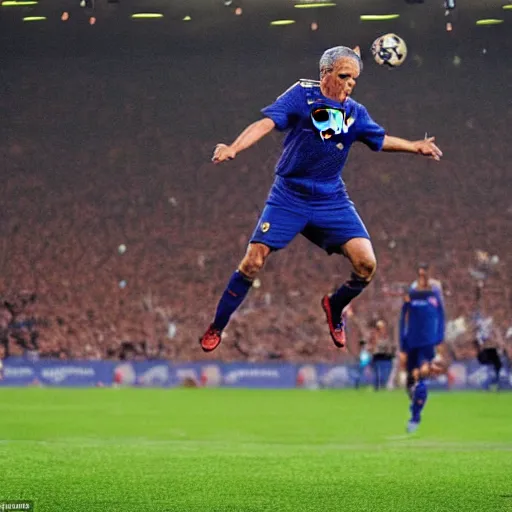 Image similar to jose mourinho flying like superman throwing lasers, award winning photograph