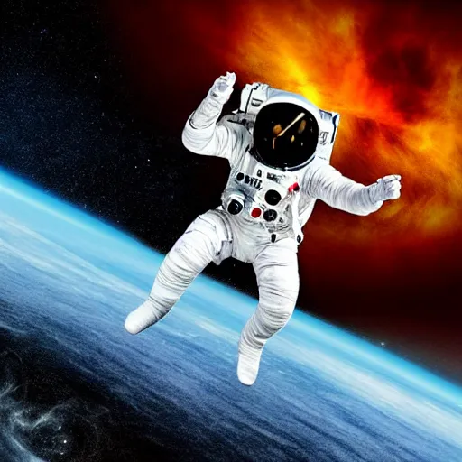 Image similar to astronaut falling into a interstellar black hole