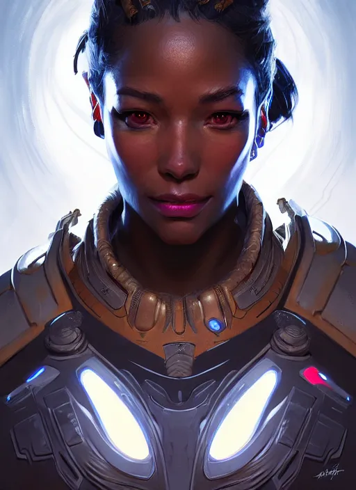 Image similar to portrait of apex legends doomsday, intricate, elegant, glowing lights, highly detailed, digital painting, artstation, glamor pose, concept art, smooth, sharp focus, illustration, art by artgerm and greg rutkowski, artey freytag