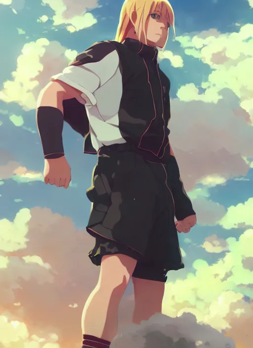 Image similar to portrait of triple h wwe, cloudy sky background lush landscape illustration concept art anime key visual trending pixiv fanbox by wlop and greg rutkowski and makoto shinkai and studio ghibli
