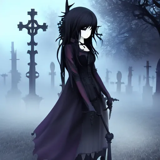 Download Goth Anime Girl Holds Bloody Scissor Wallpaper | Wallpapers.com