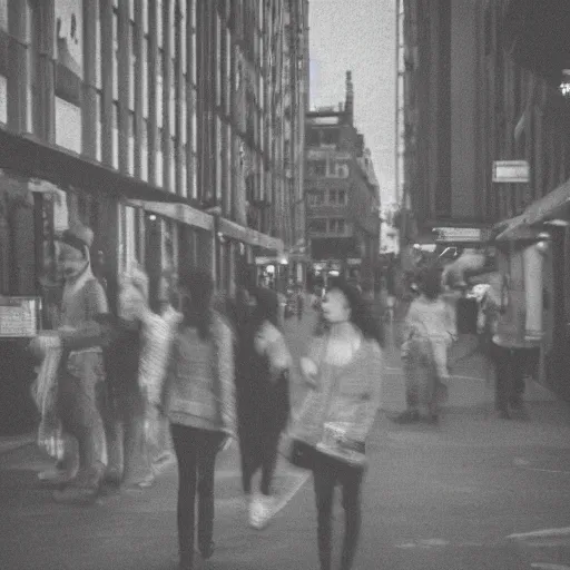 Image similar to blurry melancholic people at misty city street