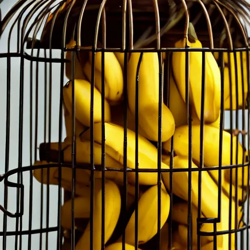 Image similar to a photo of a bird cage with a banana inside it, realistic, ultra high detail, 8 k.