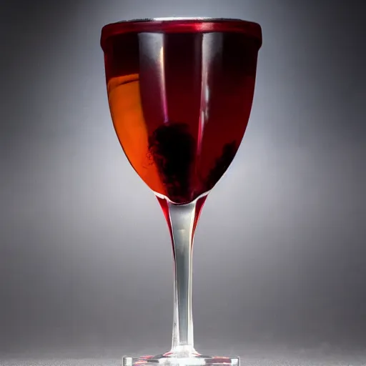 Image similar to a product shot of a klingon blood wine in a crystal chalice