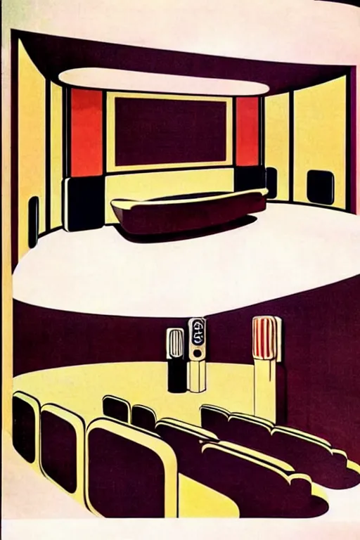 Image similar to ( ( ( ( ( 1 9 5 0 s retro future art deco home theater design. muted colors. ) ) ) ) ) byfrank loyd wright!!!!!!!!!!!!!!!!!!!!!!!!!!!!!!