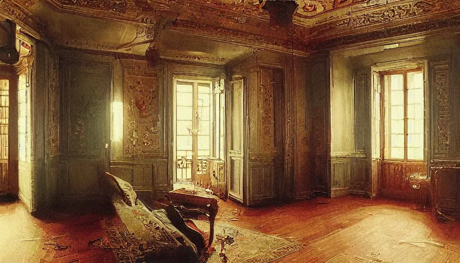 Image similar to detailed interior of a soviet apartment, by Ilya Repin