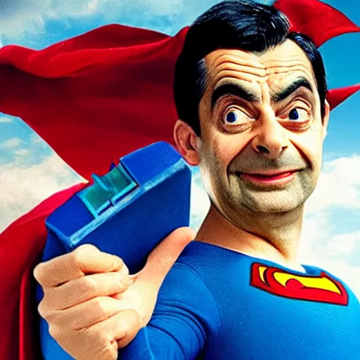 Image similar to Mr. Bean as Superman