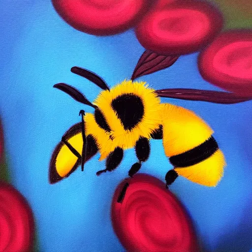 Image similar to an oil painting of a bee with human face