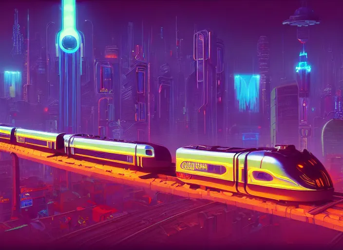 Prompt: a luminescent cyberpunk train by paolo eleuteri serpieri and tomer hanuka and chesley bonestell and daniel merriam and tomokazu matsuyama, unreal engine, high resolution render, featured on artstation, octane, 8 k, highly intricate details, vivid colors, vector illustration