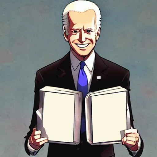 Prompt: joe Biden holding death note, anime style