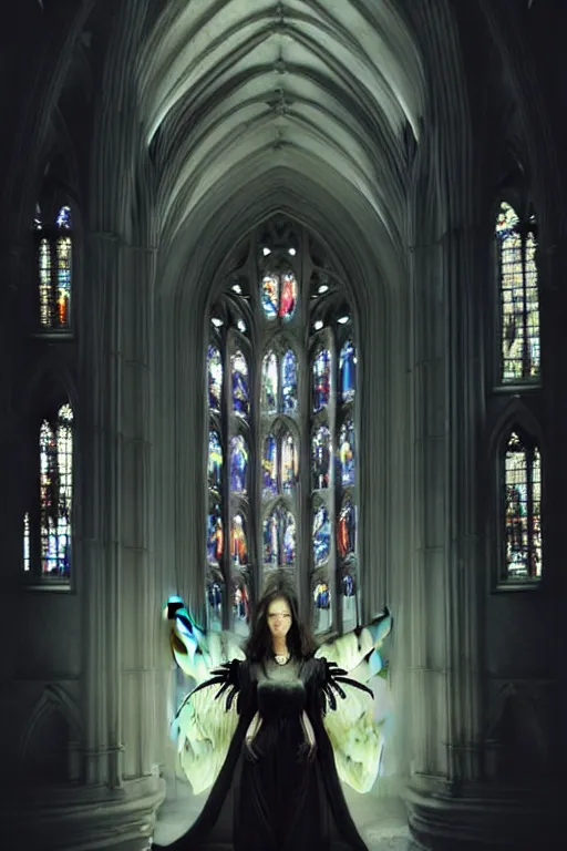 Prompt: an hyperrealistic detailed face portrait of a female fantasy angel, gothic cathedral church, by alex ross / wlop / peter mohrbacher, dramatic lighting, gorgerous, moody, directional lighting, cool beauty, spooky, mystery, cold eyes, volumetric lighting :. 3, trending on pixiv and pinterest