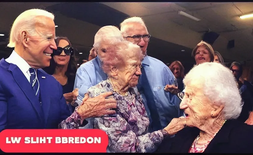 Image similar to low quality footage of joe biden slapping my grandma in the face, back camera, walmart parking lot, camera flash is so bright, uncomfortable, viral, leaked footage, viral on twitter, viral on instagram, viral photo