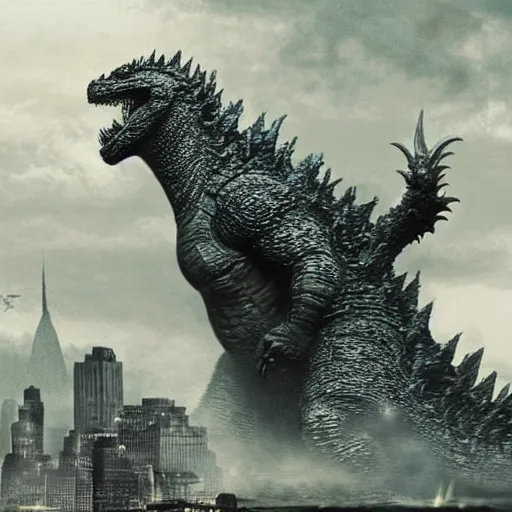 Image similar to Godzilla attacking new york, fantasy art, cinematic, highly detailed, sharp