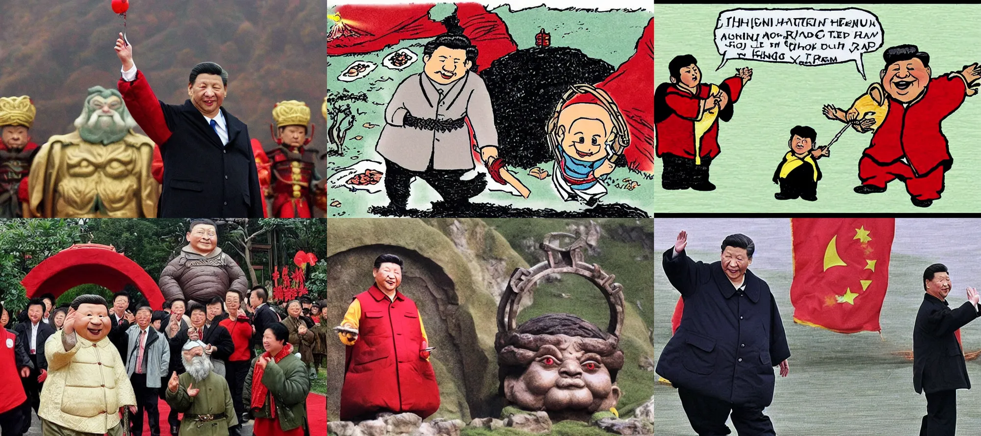 Prompt: Xi Jinping depicted as a Hobbit, throwing the Ring of Power in Mt.Doom