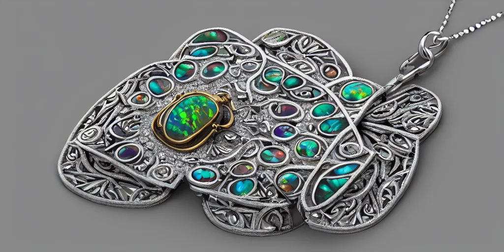 Prompt: jewelry engraved in scarab, beetle, opal diamond, art noveau, art deco, 8k , artstation, render, elegant, album art