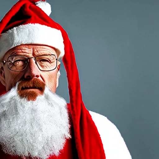 Prompt: walter white dressed as santa claus