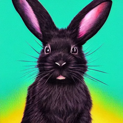 Image similar to cute black rabbit portrait, colorful background, fantasy art, concept, art, computer art, high detail, 4 k