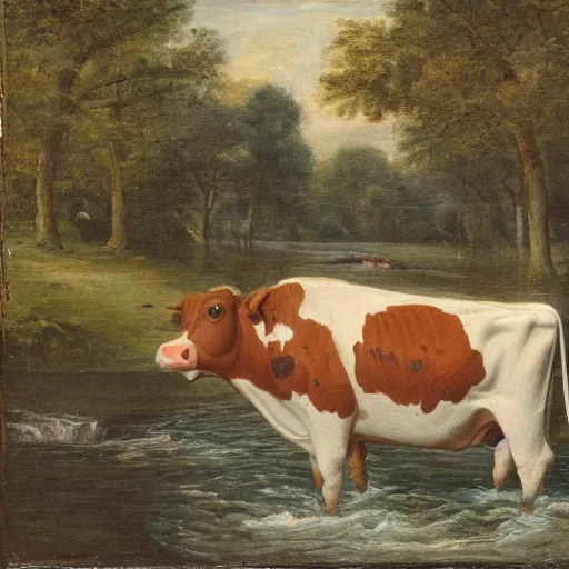 Image similar to a cow in a river, haagse school