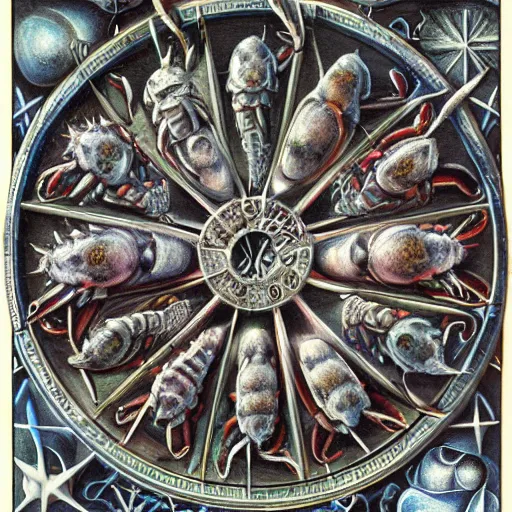 Image similar to detailed and sharp crab zodiac artwork, mystic style, detailed, 8 k, detailed, symmetrical, by brian froud