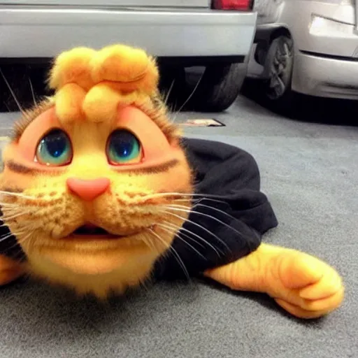 Image similar to bald garfield in real life, garfield has no hair on the top of his head, bald spot on his head, photo