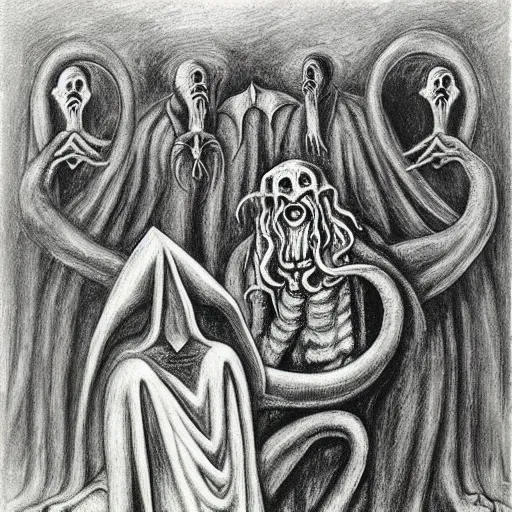 Prompt: the call of cthulhu by leonora carrington and h. p. lovecraft