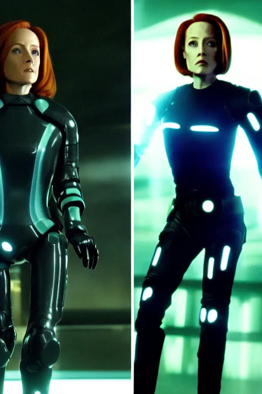 Image similar to dana scully in tron : legacy ( 2 0 1 0 ) and lord of the rings : the two towers ( 2 0 0 2 )