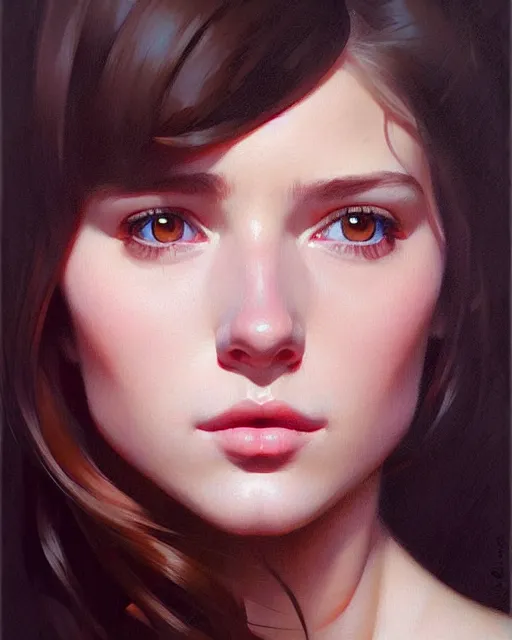 Image similar to stylized portrait of an artistic pose, composition, young brunette girl, realistic shaded, fine details, realistic shaded lighting poster by ilya kuvshinov, magali villeneuve, artgerm, jeremy lipkin and michael garmash and rob rey