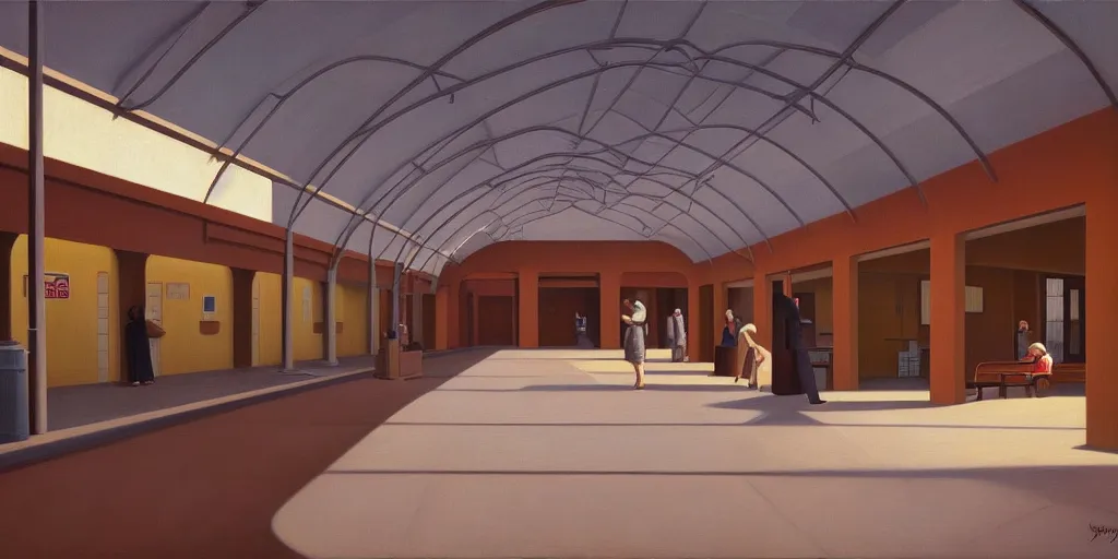 Image similar to big station hall, summer evening, kenton nelson