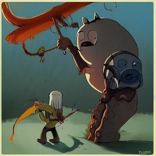 Prompt: “adventure time, character concept art, land of ooo, by frank frazetta”