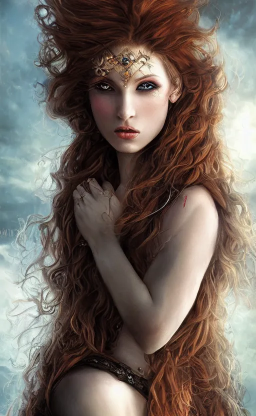 Prompt: a beautiful woman black knight, 8 k, sensual, hyperrealistic, hyperdetailed, beautiful face symmetrical, long ginger hair windy, dark fantasy, fantasy portrait by laura sava