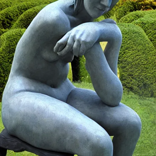 Image similar to sculpture of cate blanchett ,the thinker, by Augusts Rodin photorealism