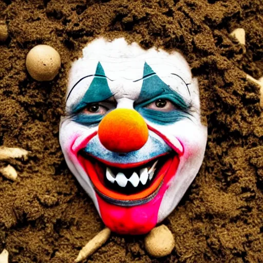Image similar to a walking clump of dirt with a clown face