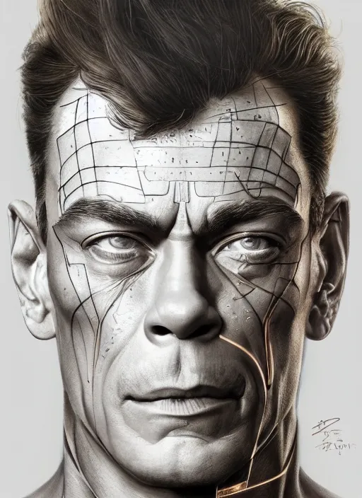 Prompt: symmetry!! jean claude van damme, machine parts embedded into face, intricate, elegant, highly detailed, digital painting, artstation, concept art, smooth, sharp focus, illustration, art by artgerm and greg rutkowski and alphonse mucha, 8 k