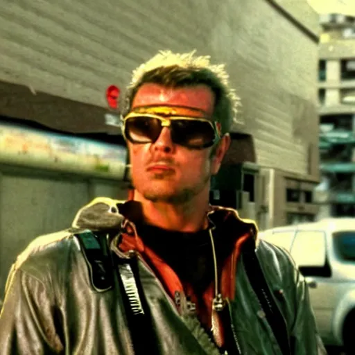 Image similar to Bionic Rambo in a cyberpunk world, movie still