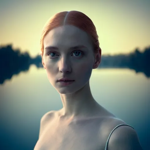 Image similar to photographic portrait of a stunningly beautiful english renaissance female in soft dreamy light at sunset, beside the river, soft focus, contemporary fashion shoot, in a denis villeneuve and tim burton movie, by edward robert hughes, annie leibovitz and steve mccurry, david lazar, jimmy nelsson, extremely detailed, breathtaking, hyperrealistic, perfect face, octane render