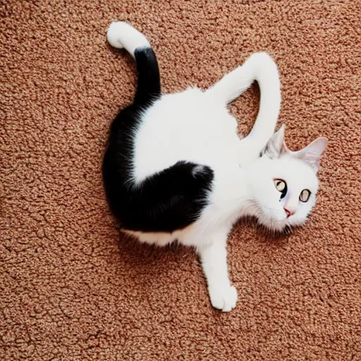 Prompt: a cat that's annoying ruining the carpet photograph