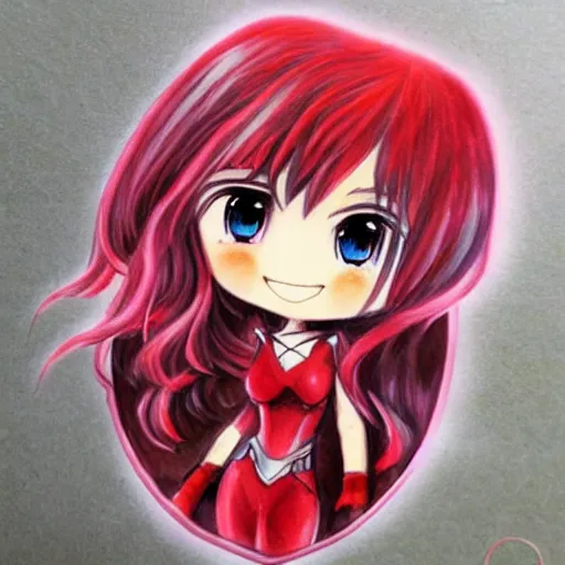 Image similar to chibi scarlet witch, anime, portrait, fantasy art