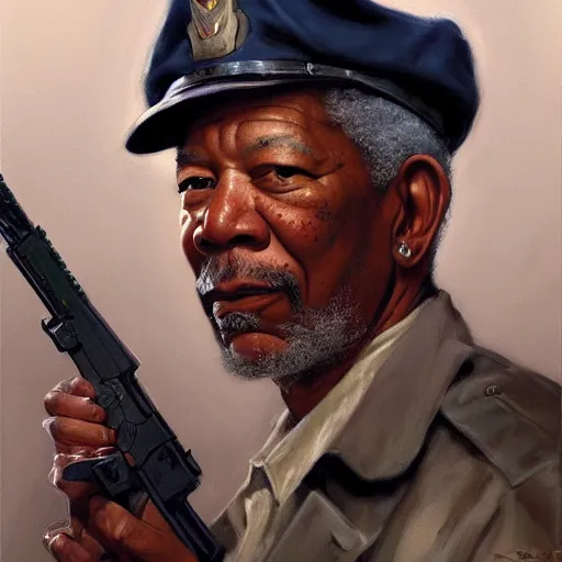 Image similar to Morgan Freeman as a soldier, closeup character art by Donato Giancola, Craig Mullins, digital art, trending on artstation