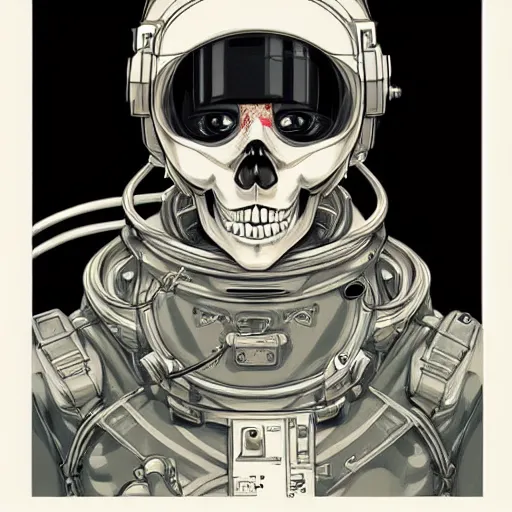 Image similar to anime manga skull portrait young woman skeleton, astronaut, astronaut helmet, intricate, elegant, highly detailed, digital art, ffffound, art by JC Leyendecker and sachin teng