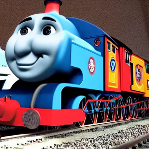 Image similar to jeff bezos as a train in thomas the tank engine