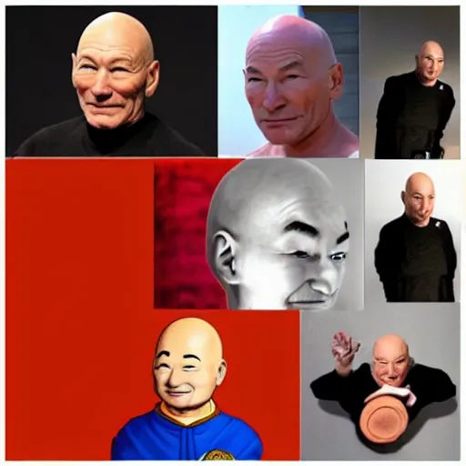 Prompt: patrick stewart as krillin photograph