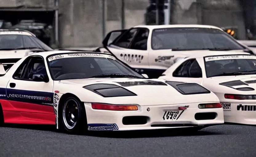 Image similar to 1996 poloid photograph of 1995 FD RX-7 racing on wangan highway noght time japan night time midnight club aesthetic Pinterest