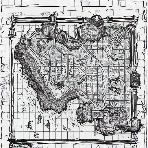 Prompt: D&D dungeon map for a castle, clean, detailed, artistic, very clean lineart, colored, desaturated