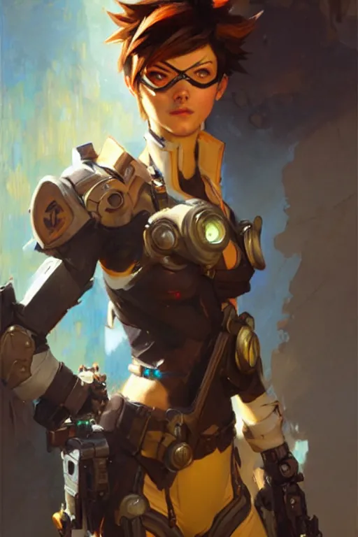 Prompt: tracer overwatch portrait dnd, painting by gaston bussiere, craig mullins, greg rutkowski, yoji shinkawa