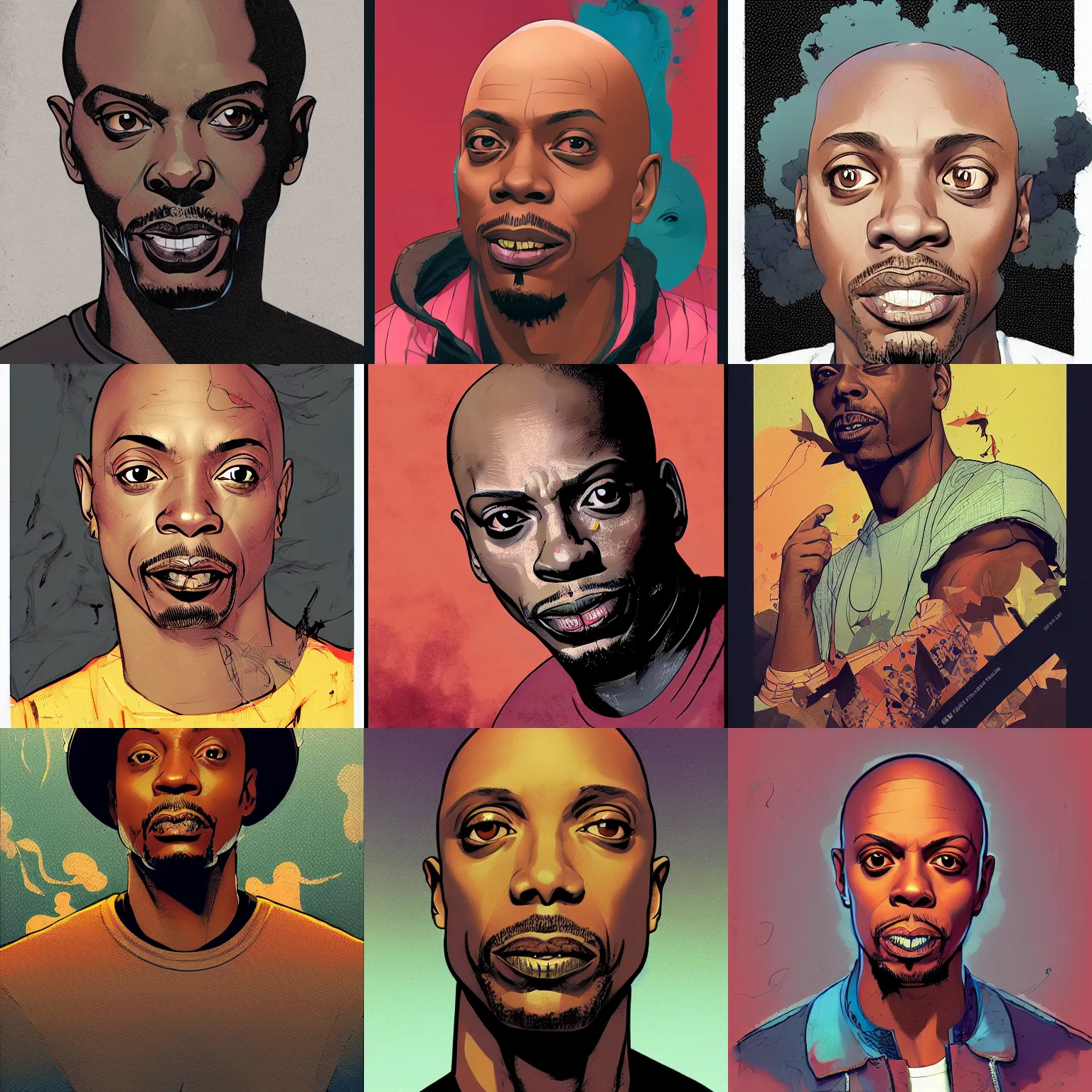 Prompt: a study of cell shaded portrait of Dave Chapelle concept art, llustration, post grunge, concept art by josan gonzales and wlop, by james jean, Victo ngai, David Rubín, Mike Mignola, Laurie Greasley, highly detailed, sharp focus, Trending on Artstation, HQ, deviantart, art by artgem