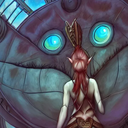 Prompt: Worm's Eye View of a female elf