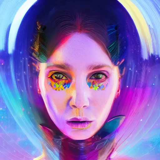 Prompt: colorful character portrait a woman in the desert at night, among the stars, set in the future 2 1 5 0, highly detailed face, very intricate, symmetrical, cinematic lighting, award - winning, painted by mandy jurgens, pan futurism, dystopian, bold colors, cyberpunk, groovy vibe, anime aesthetic, featured on artstation