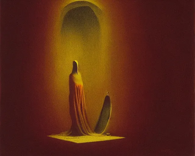 Image similar to lamprey by francis bacon, beksinski, mystical redscale photography evocative. devotion to the scarlet woman in her cathedral, priestess in a conical hat, coronation, ritual, sacrament